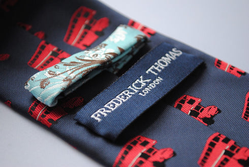 navy tie with london red bus design